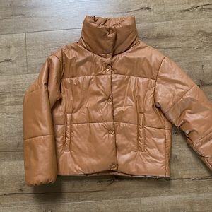 Lioness Puffer Jacket Faux Leather Caramel color